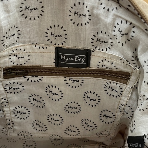 Myra Canvas Cafe Print Backpack in Beige and Brown Weathered Worn Look Myra main image 6